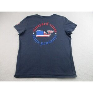 Vineyard‎ Vines Shirt Womens Large Blue Americana Whale Pocket Tee USA Flag